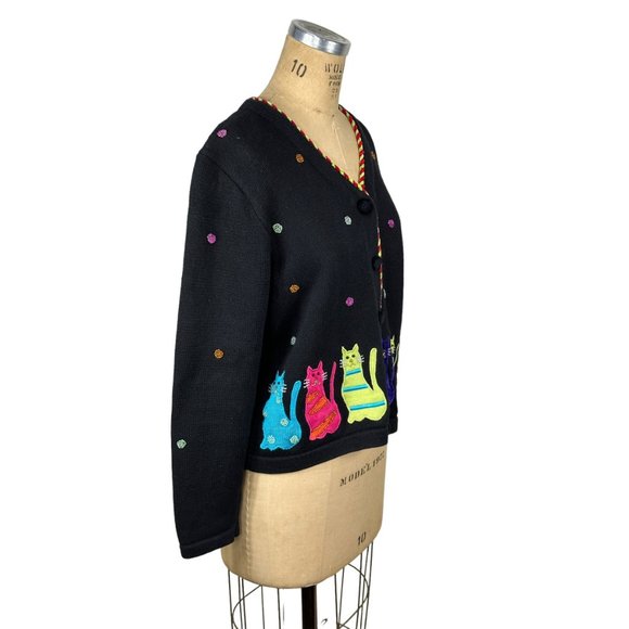1990s Berek cat sweater with beading and applique' Size L Takako Sakon - Picture 2 of 8